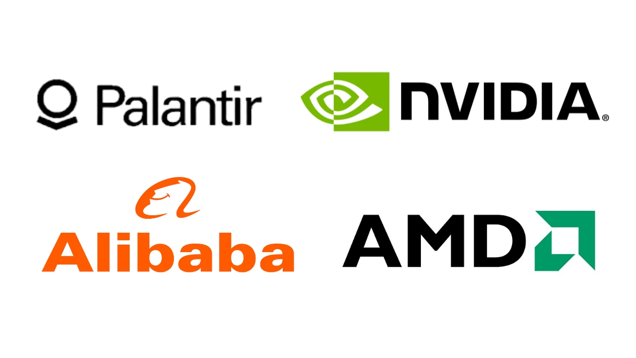 Logos of NVIDIA, Palantir, ALIBABA, and AMD representing Blue Snow Capital portfolio investments